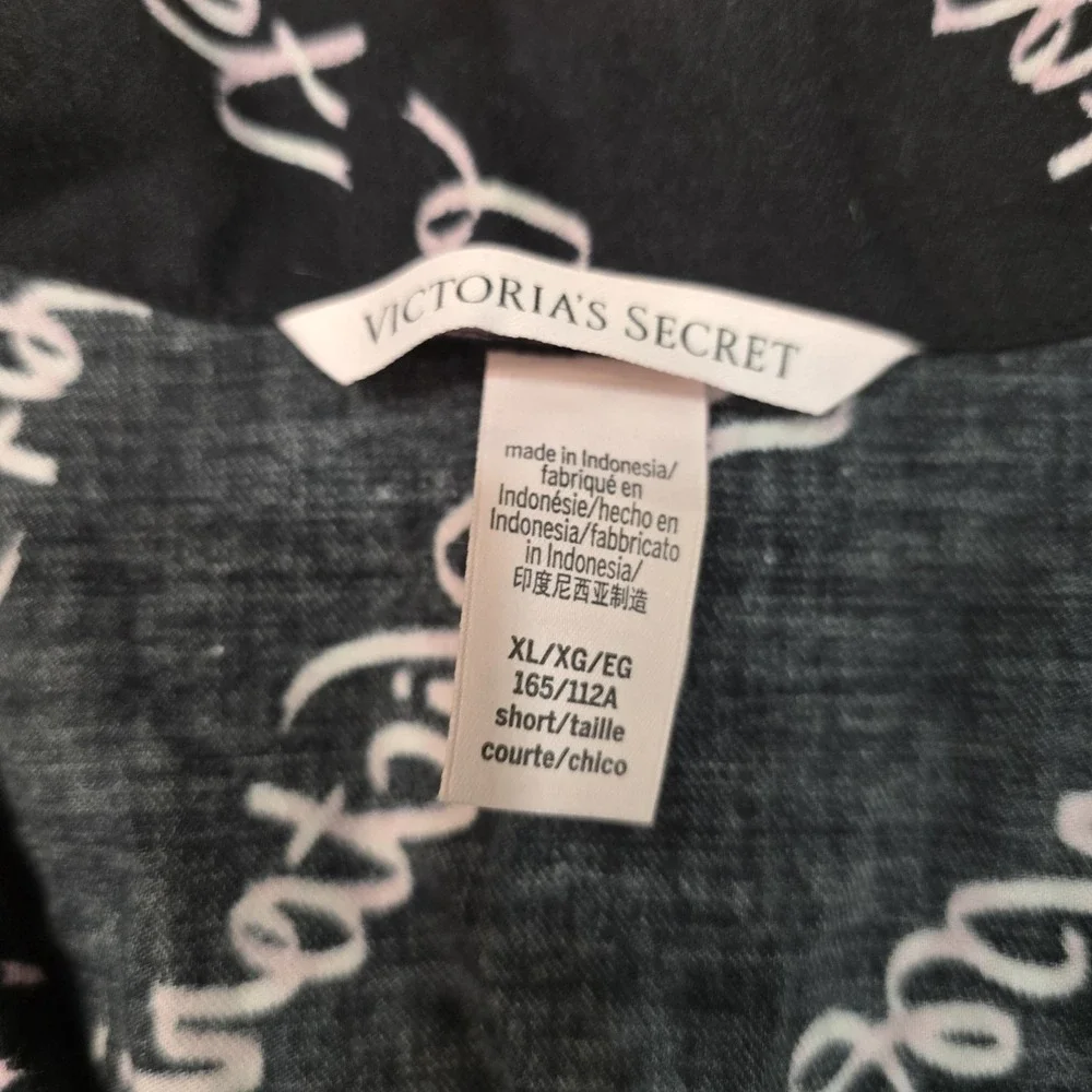 Victoria's Secret‎ Sleep Shirt Top Black Pink Logo Script Modal Cotton XL Short